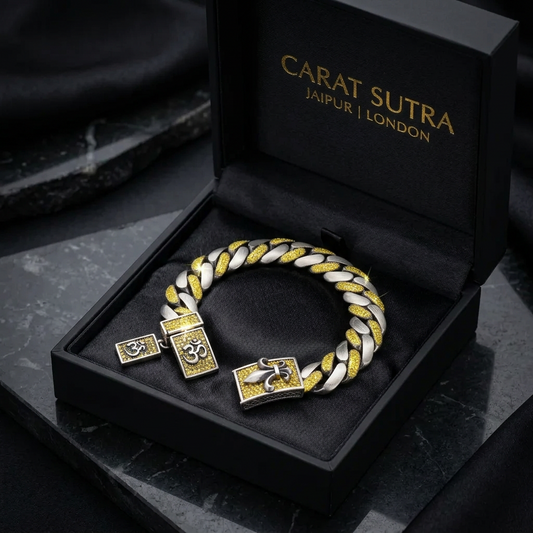 16mm wide, Unique Fleur-De-Lis natural Citrine Iced Cuban Link Bracelet for Men | Oxidized 925 Silver Bracelet