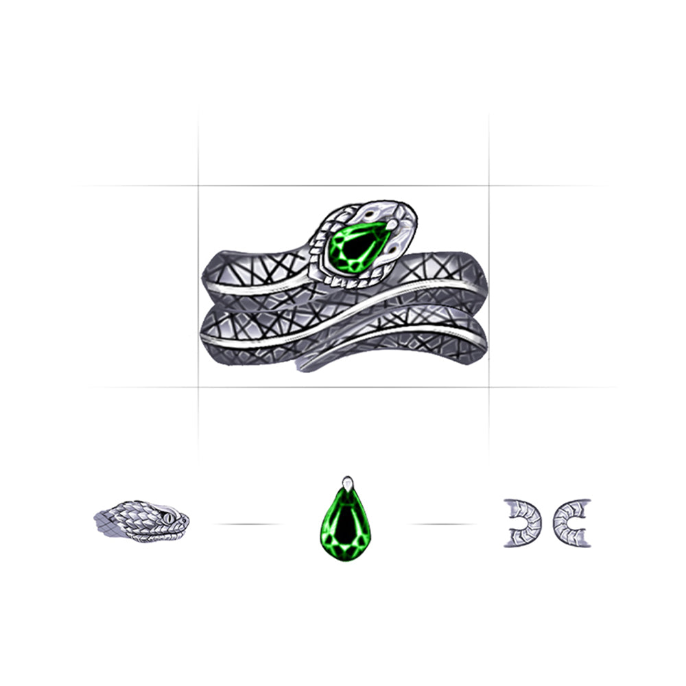 RARE PRINCE by CARAT SUTRA | Adjustable Unique Designed Snake Ring with Natural Emerald | 925 Sterling Silver Oxidized Ring | With Certificate of Authenticity and 925 Hallmark