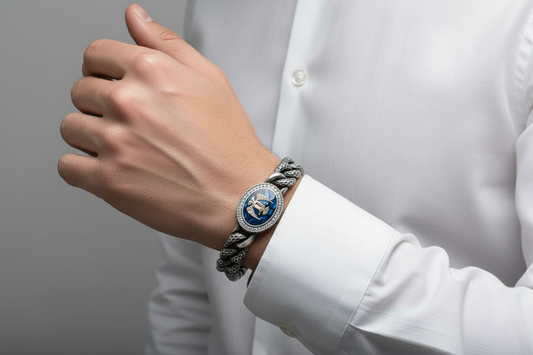 RARE PRINCE by CARAT SUTRA | Unique Style Double Headed Eagle Bracelet with Blue Enamel for Men | 925 Sterling Silver Oxidized Bracelet | Men's Jewelry | With Certificate of Authenticity and 925 Hallmark - caratsutra