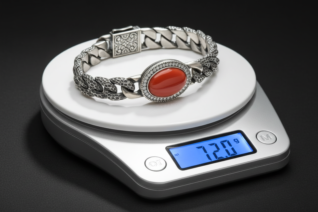 RARE PRINCE by CARAT SUTRA | Unique Style Natural Red Coral Bracelet | 925 Sterling Silver Oxidized Bracelet | With Certificate of Authenticity and 925 Hallmark