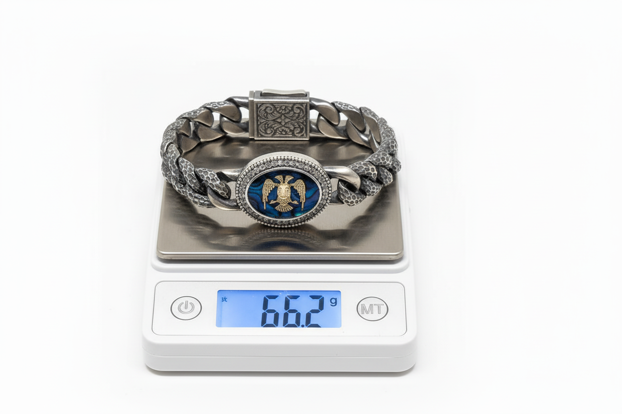 RARE PRINCE by CARAT SUTRA | Unique Style Double Headed Eagle Bracelet with Blue Enamel for Men | 925 Sterling Silver Oxidized Bracelet | Men's Jewelry | With Certificate of Authenticity and 925 Hallmark - caratsutra