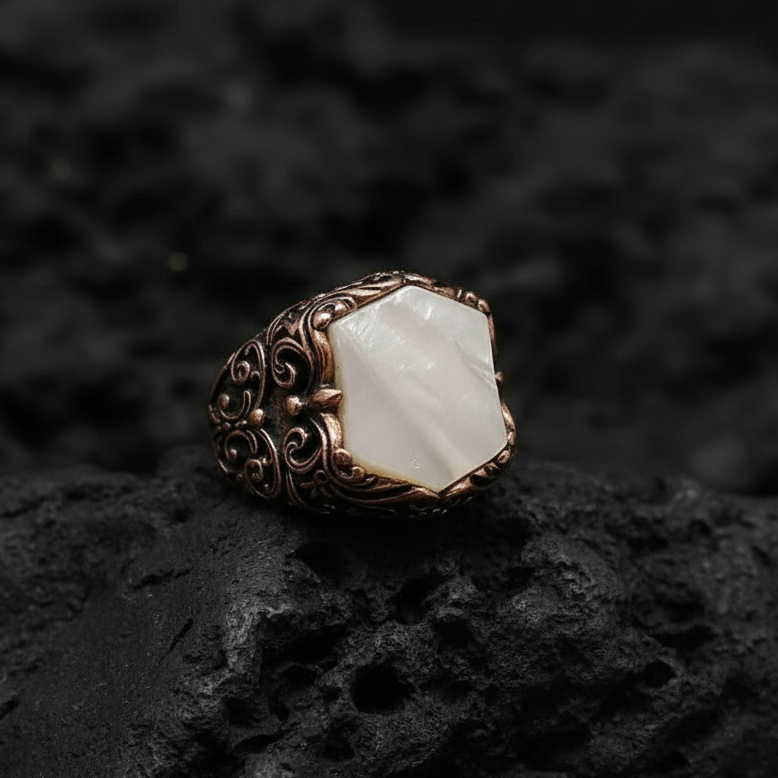 RARE PRINCE by CARAT SUTRA | Unique Turkish Style Ring with Natural Pearl | 925 Sterling Silver Oxidized Ring | Men's Jewelry | With Certificate of Authenticity and 925 Hallmark