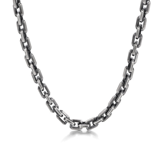 RARE PRINCE by CARAT SUTRA | Matt Finish, 6mm Wide Oxidised Elongated link Chain | 925 Sterling Silver Chain | With Certificate of Authenticity and 925 Hallmark - caratsutra