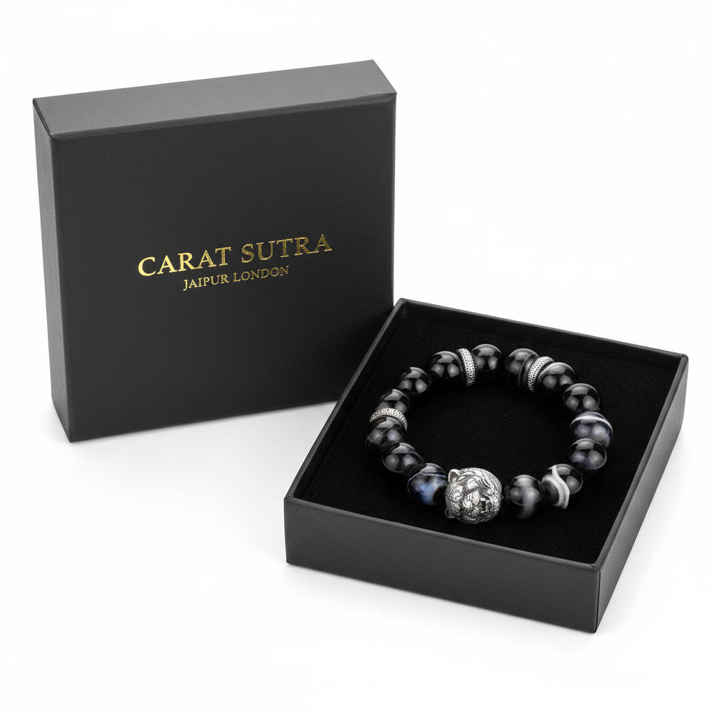 Vintage Oxidized Tiger Face Black Onyx Beads Bracelet | 925 Sterling Silver