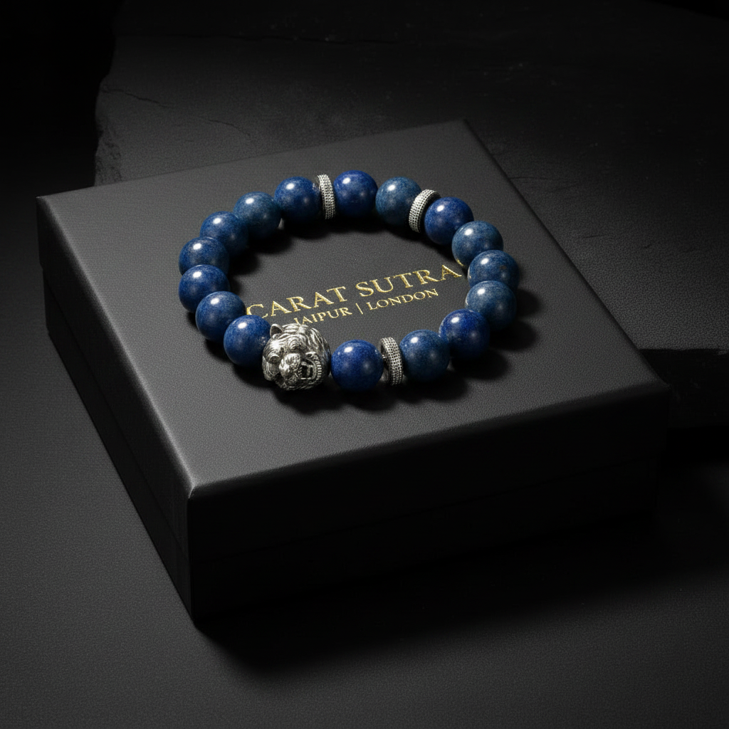 Vintage Oxidized Tiger Face Lapis Lazuli Beads Bracelet | 925 Sterling Silver (Copy)