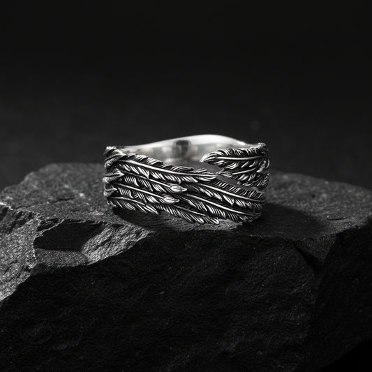 Minimalist Feather Style Band Ring | Oxidized Sterling Silver 925 Ring