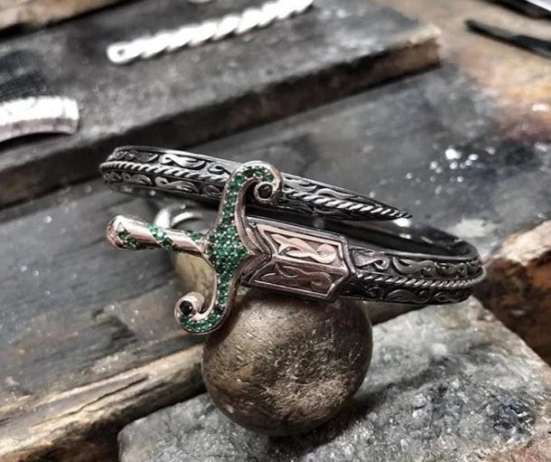 RARE PRINCE by CARAT SUTRA | Exclusive Adjustable Silver Sword Handcuff Bracelet for Men & Boys | 925 Sterling Silver Bracelet | Men's Jewelry | With Certificate of Authenticity and 925 Hallmark