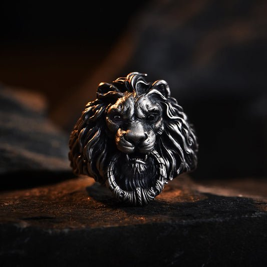 RARE PRINCE by CARAT SUTRA | Unique Designed Lion Door Knocker Ring | 925 Sterling Silver Oxidized Ring | With Certificate of Authenticity and 925 Hallmark - caratsutra