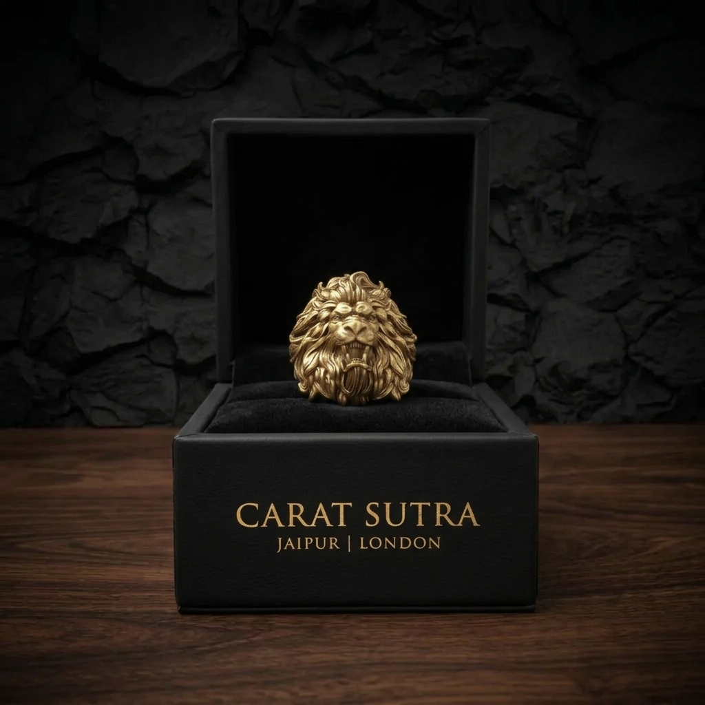 RARE PRINCE by CARAT SUTRA | 22k Micron Gold Plated Ferocious Lion Ring | 925 Sterling Silver with Hallmark