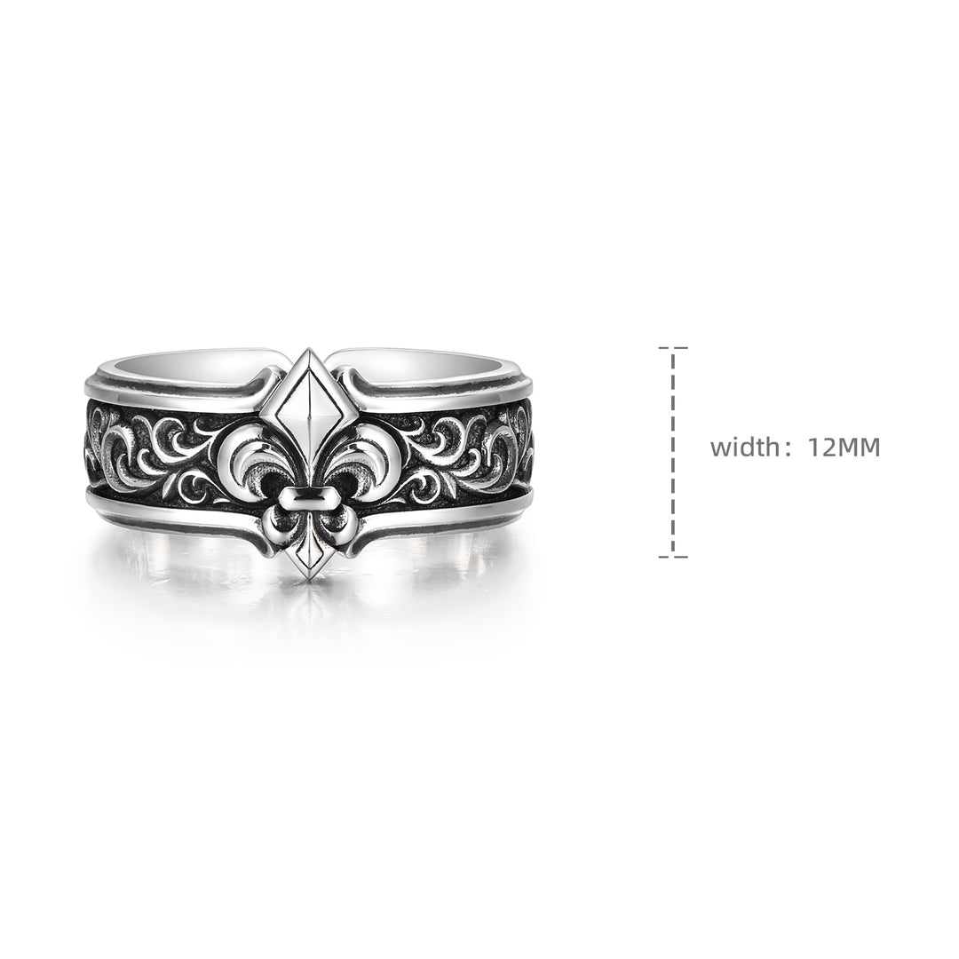 Exclusive Fleur de Lis Symbol Band Ring for Men, Oxidized Sterling Silver 925 Ring