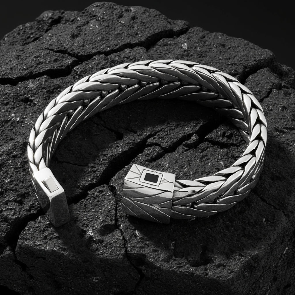 RARE PRINCE by CARAT SUTRA | 16mm Wide Hammered Textured Bracelet | 925 Sterling Silver Bracelet | Men's Jewelry | With Certificate of Authenticity and 925 Hallmark