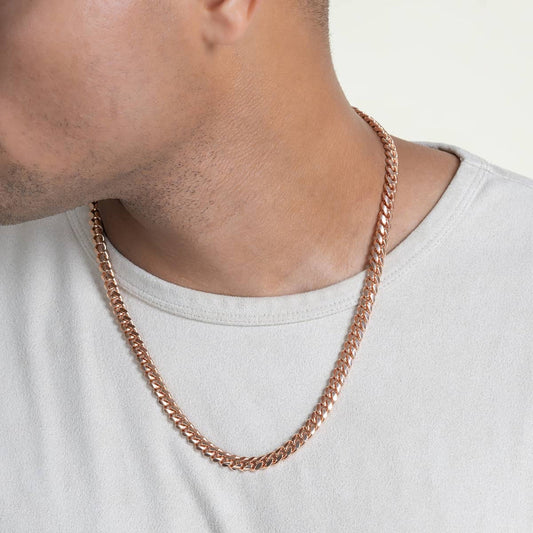 RARE PRINCE by CARAT SUTRA | Solid 8mm Miami Cuban Link Chain with Plain Lock (22K Rose Gold Plated) | 925 Sterling Silver Chain | Men's Jewelry | With Certificate of Authenticity and 925 Hallmark