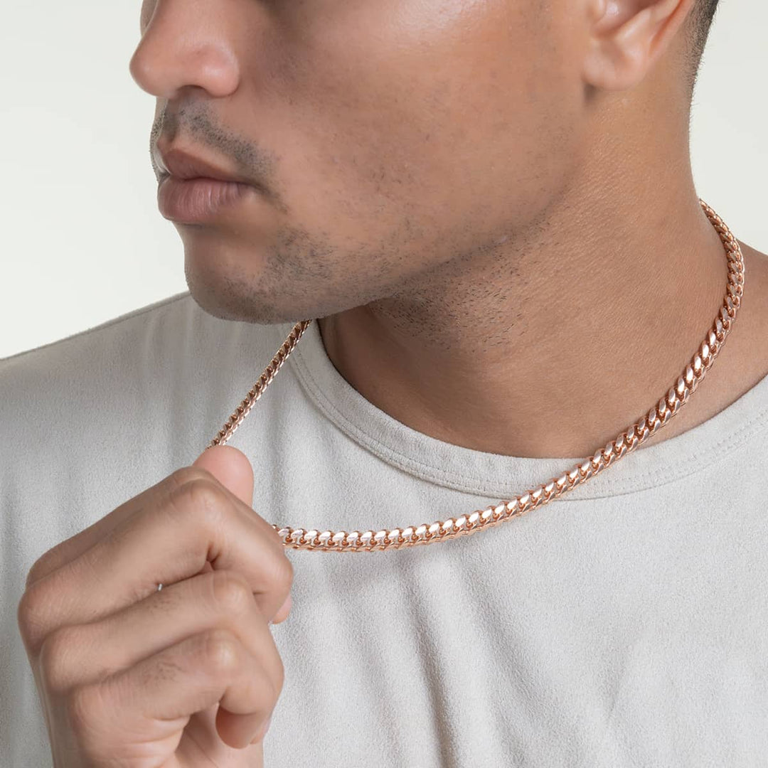 RARE PRINCE by CARAT SUTRA | Solid 8mm Miami Cuban Link Chain with Plain Lock (22K Rose Gold Plated) | 925 Sterling Silver Chain | Men's Jewelry | With Certificate of Authenticity and 925 Hallmark