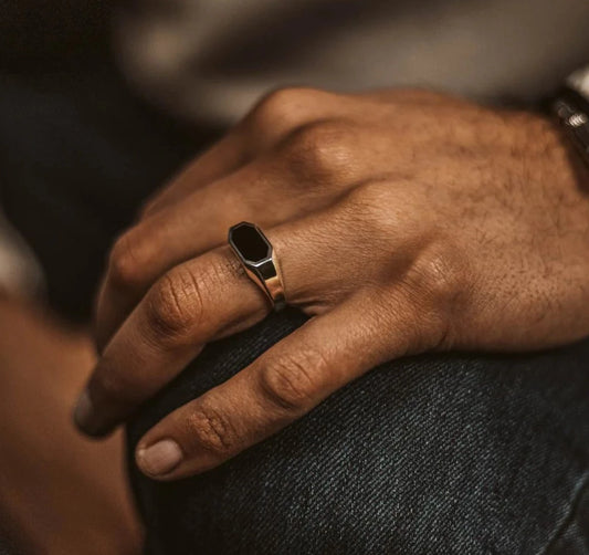 RARE PRINCE by CARAT SUTRA | Elegant Signet Ring with Natural Black Onyx | 925 Sterling Silver Ring | Men's Jewelry | With Certificate of Authenticity and 925 Hallmark