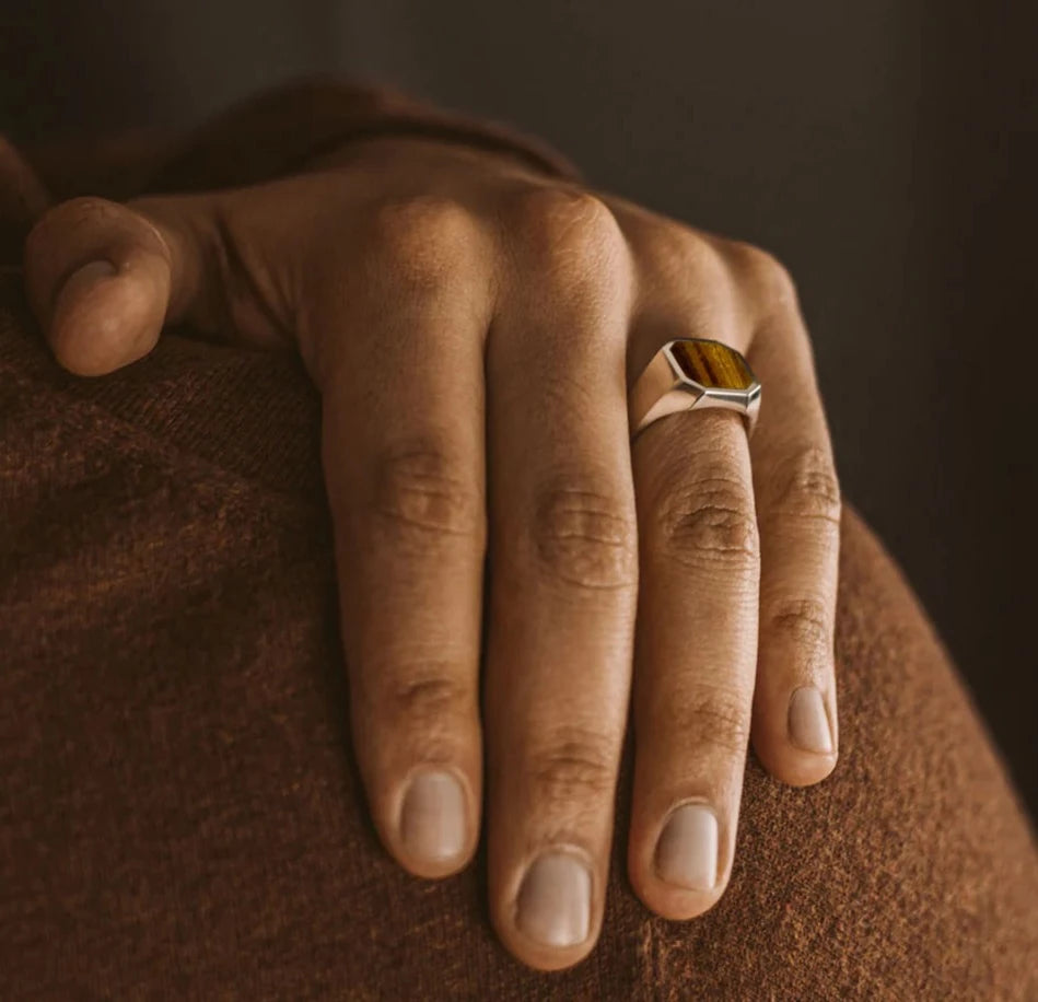 RARE PRINCE by CARAT SUTRA | Classic Signet Ring with Natural Tiger Eye | 925 Sterling Silver Ring | Men's Jewelry | With Certificate of Authenticity and 925 Hallmark