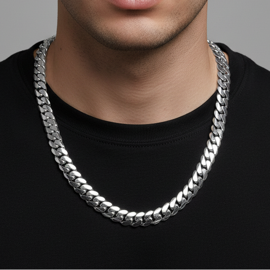 RARE PRINCE by CARAT SUTRA | 12mm Wide Solid Miami Cuban Link Chain | 925 Sterling Silver Chain | Men's Jewelry | With Certificate of Authenticity and 925 Hallmark - caratsutra