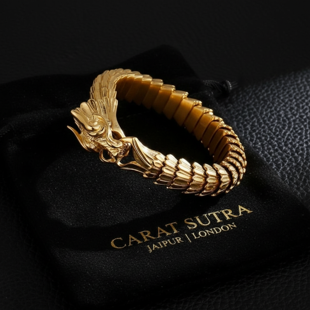 Unique Vintage Gold Dragon Bracelet | 22kt Gold Micron Plated 925 Sterling Silver Bracelet | Unisex Jewelry | With Certificate of Authenticity and 925 Hallmark - caratsutra