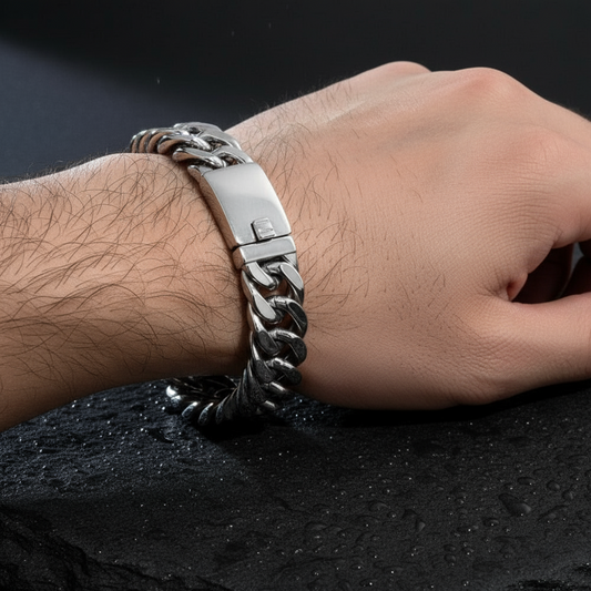 16mm wide, Solid Unique Retro 3 link Cuban High Polished Bracelet for Men | 925 Pure Silver Bracelet | With Certificate of Authenticity and 925 Hallmark - caratsutra