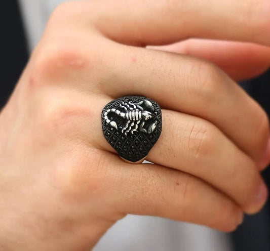 RARE PRINCE by CARAT SUTRA | Unique Turkish Style Oxidised Silver Ring with Black Zircon| 925 Sterling Silver Oxidized Ring | Men's Jewelry | With Certificate of Authenticity and 925 Hallmark