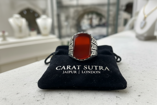 RARE PRINCE by CARAT SUTRA | Unique Turkish Gucci Style Ring with Natural Red Agate | 925 Sterling Silver Oxidized Ring | Men's Jewelry | With Certificate of Authenticity and 925 Hallmark - caratsutra
