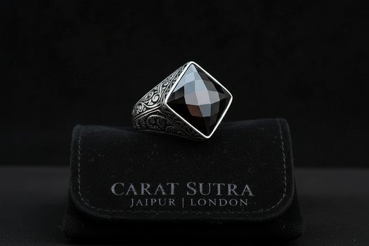 RARE PRINCE by CARAT SUTRA | Unique Turkish Style Ring with Faceted Natural Black Onyx | 925 Sterling Silver Oxidized Ring | Men's Jewelry | With Certificate of Authenticity and 925 Hallmark - caratsutra