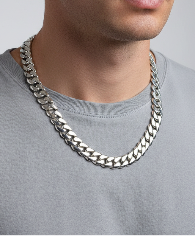 RARE PRINCE by CARAT SUTRA | 16mm Wide Solid Miami Cuban Link Chain | 925 Sterling Silver Chain | Men's Jewelry | With Certificate of Authenticity and 925 Hallmark - caratsutra