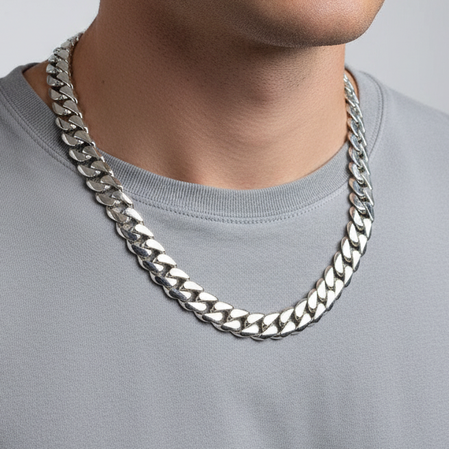 RARE PRINCE by CARAT SUTRA | 16mm Wide Solid Miami Cuban Link Chain | 925 Sterling Silver Chain | Men's Jewelry | With Certificate of Authenticity and 925 Hallmark - caratsutra
