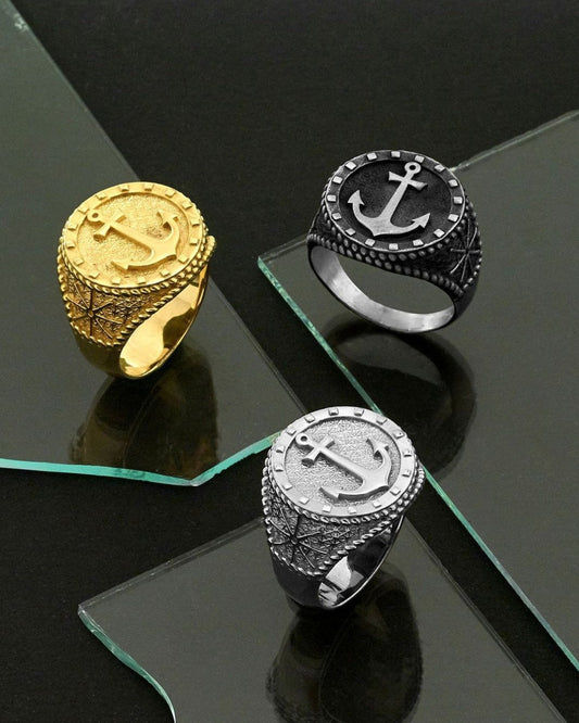 RARE PRINCE by CARAT SUTRA | Exclusive Signet Style Sailor's Anchor Ring, Sterling Silver 925 Ring | Jewellery for Men| With Certificate of Authenticity and 925 Hallmark - caratsutra