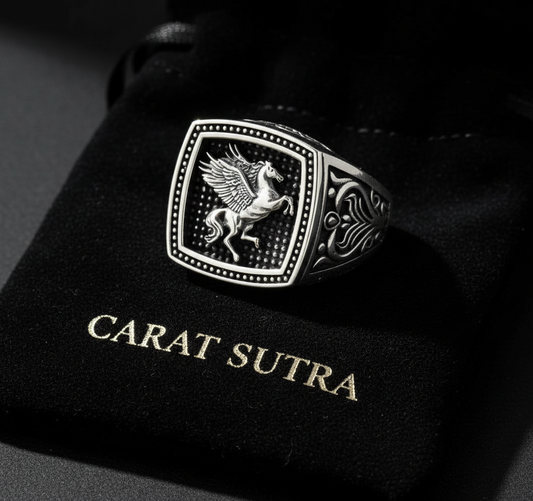 Exclusive Horse (Pegasus) Vintage Byzantine Style Signet Ring, Oxidized Sterling Silver 925 Ring | With Certificate of Authenticity and 925 Hallmark