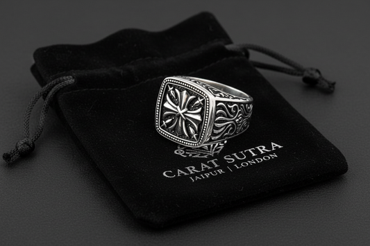 RARE PRINCE by CARAT SUTRA | Exclusive Cross Vintage Byzantine Style Signet Ring for Men, Oxidized Sterling Silver 925 Ring | Jewellery for Men| With Certificate of Authenticity and 925 Hallmark - caratsutra