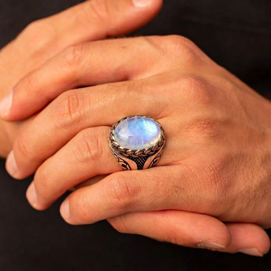 RARE PRINCE by CARAT SUTRA | Unique Designed Turkish Style Ring with Natural Rainbow Moonstone Eye | 925 Sterling Silver with Hallmark