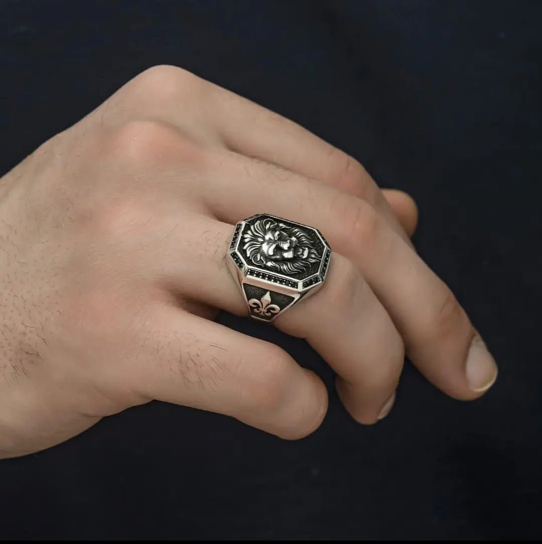 RARE PRINCE by CARAT SUTRA | Unique Design Lion Ring with Illuminati/ Evil Eye Symbol | Oxidized 925 Sterling Silver Ring | Men's Jewelry | With Certificate of Authenticity and 925 Hallmark - caratsutra