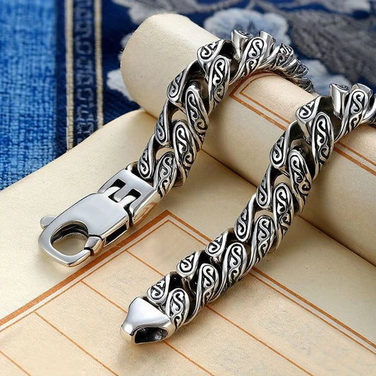 Unique 14mm wide Retro Silver Oxidized Bracelet for Men | 925 Sterling Silver Bracelet | Men's Jewelry | With Certificate of Authenticity and 925 Hallmark