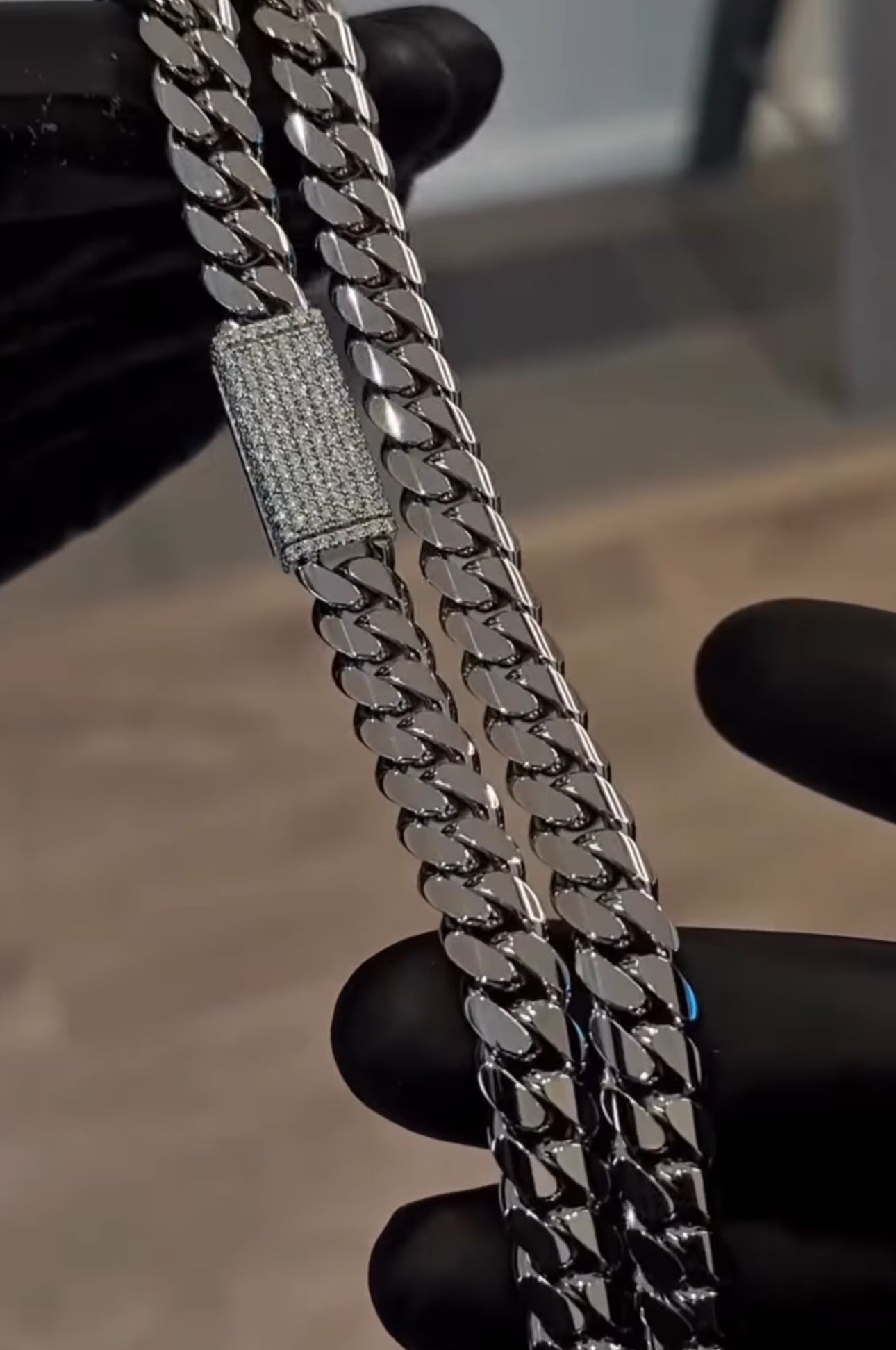 Solid 12mm Miami Cuban Link Chain with Iced Lock | White Rhodium Plated on 925 Sterling Silver Chain with AAA+ Quality Swarovski Diamonds | With Certificate of Authenticity and 925 Hallmark