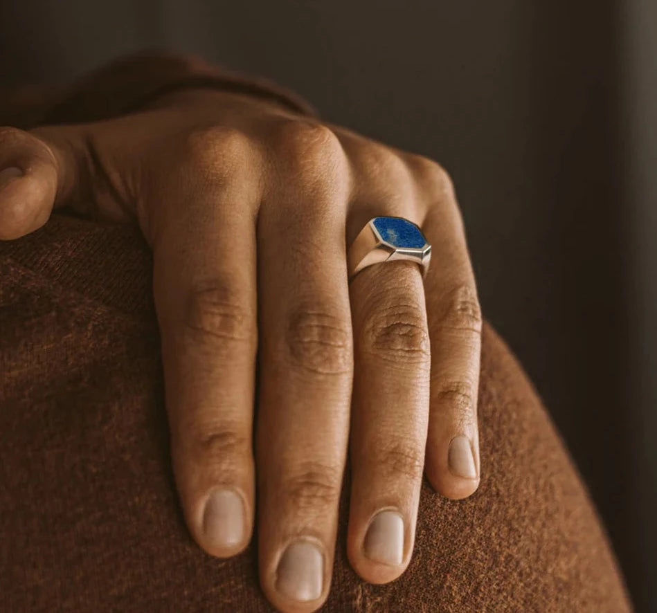RARE PRINCE by CARAT SUTRA | Classic Signet Ring with Natural Lapis Lazuli | 925 Sterling Silver Ring | Men's Jewelry | With Certificate of Authenticity and 925 Hallmark
