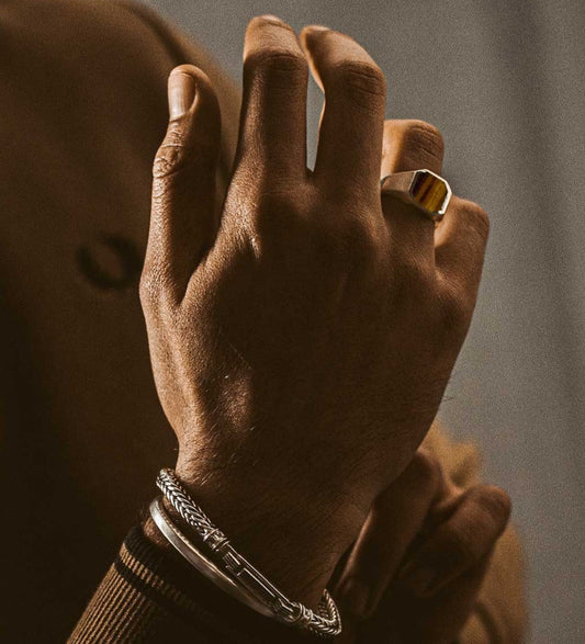 RARE PRINCE by CARAT SUTRA | Classic Signet Ring with Natural Tiger Eye | 925 Sterling Silver Ring | Men's Jewelry | With Certificate of Authenticity and 925 Hallmark