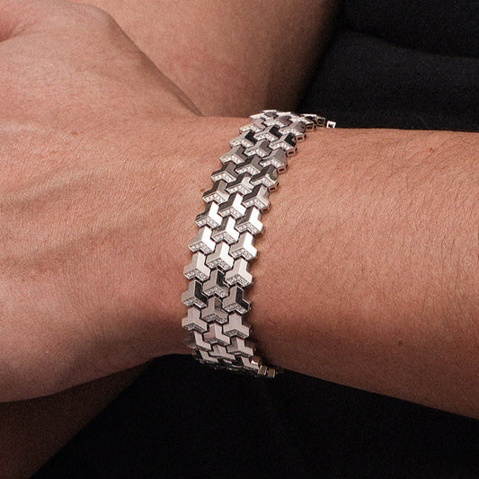 3 Row, 18mm Wide Solid Armor Bracelet Studded with/without Swarovski Diamond | 999 Sterling Silver | With Certificate of Authenticity and 925 Hallmark