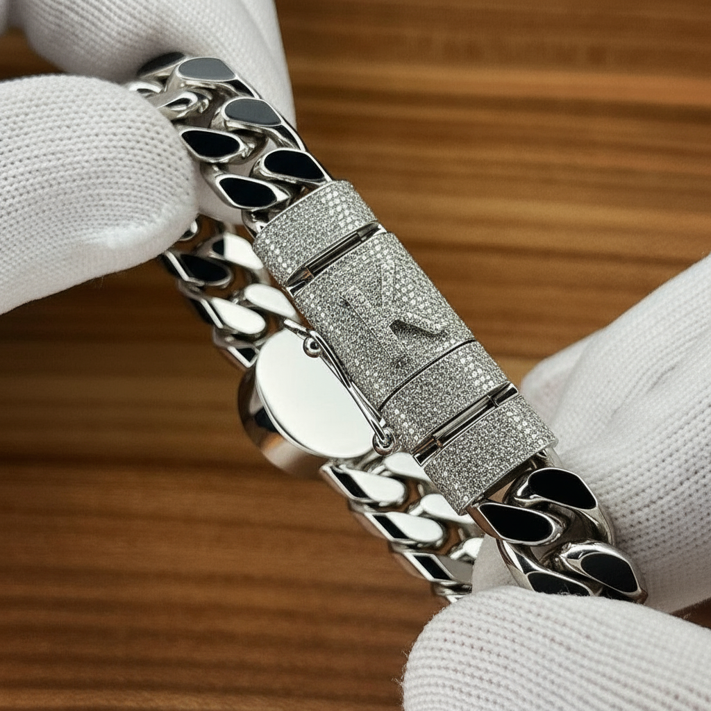 Unique 13mm Solid Cuban High Polished Lion Bracelet with Iced custom Letter Lock for Men | 925 Sterling Silver Bracelet | Men's Jewelry | With Certificate of Authenticity and 925 Hallmark - caratsutra