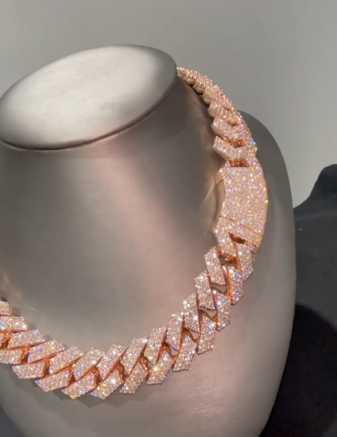 RARE PRINCE by CARAT SUTRA | 18mm Wide Solid Miami Cuban Link Chain Studded WITH VVS Moissanite| 22kt Rose Gold Micron Plated 925 Sterling Silver Chain | Men's Jewelry | With Certificate of Authenticity and 925 Hallmark - caratsutra