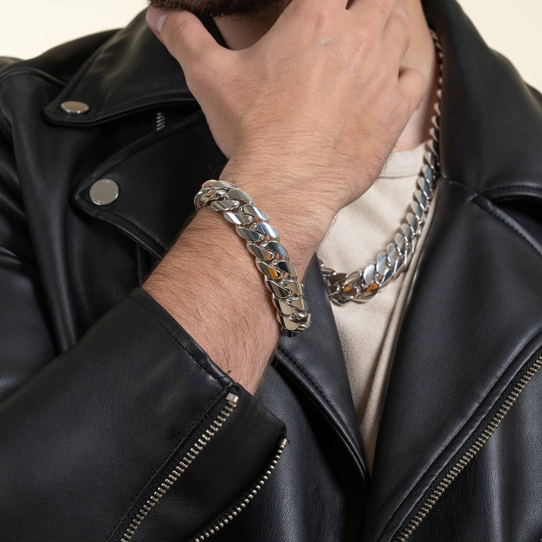 RARE PRINCE by CARAT SUTRA | 16mm Wide Solid Miami Cuban Link Bracelet | Rhodium Plated 925 Sterling Silver Bracelet | Men's Jewelry | With Certificate of Authenticity and 925 Hallmark - caratsutra