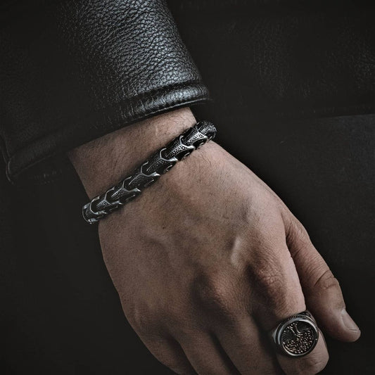 RARE PRINCE by CARAT SUTRA | Unique Dark Serpent Bracelet | 925 Sterling Silver Oxidized Bracelet | Men's Jewelry | With Certificate of Authenticity and 925 Hallmark