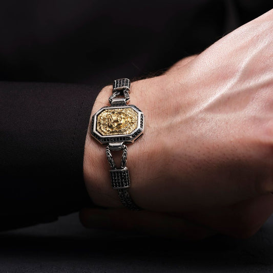 RARE PRINCE by CARAT SUTRA | Unique Oxidized Lion Bracelet for Men | 925 Sterling Silver Bracelet | Men's Jewelry | With Certificate of Authenticity and 925 Hallmark