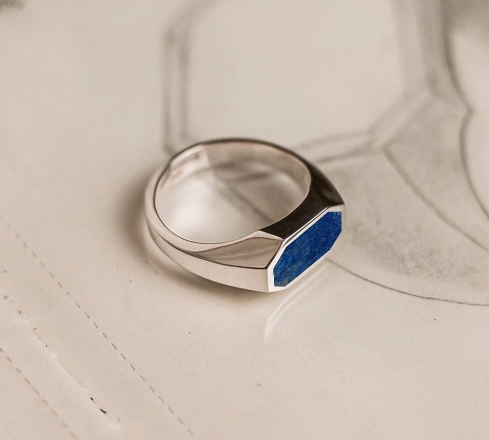 RARE PRINCE by CARAT SUTRA | Elegant Signet Ring with Natural Lapis Lazuli | 925 Sterling Silver Ring | Men's Jewelry | With Certificate of Authenticity and 925 Hallmark