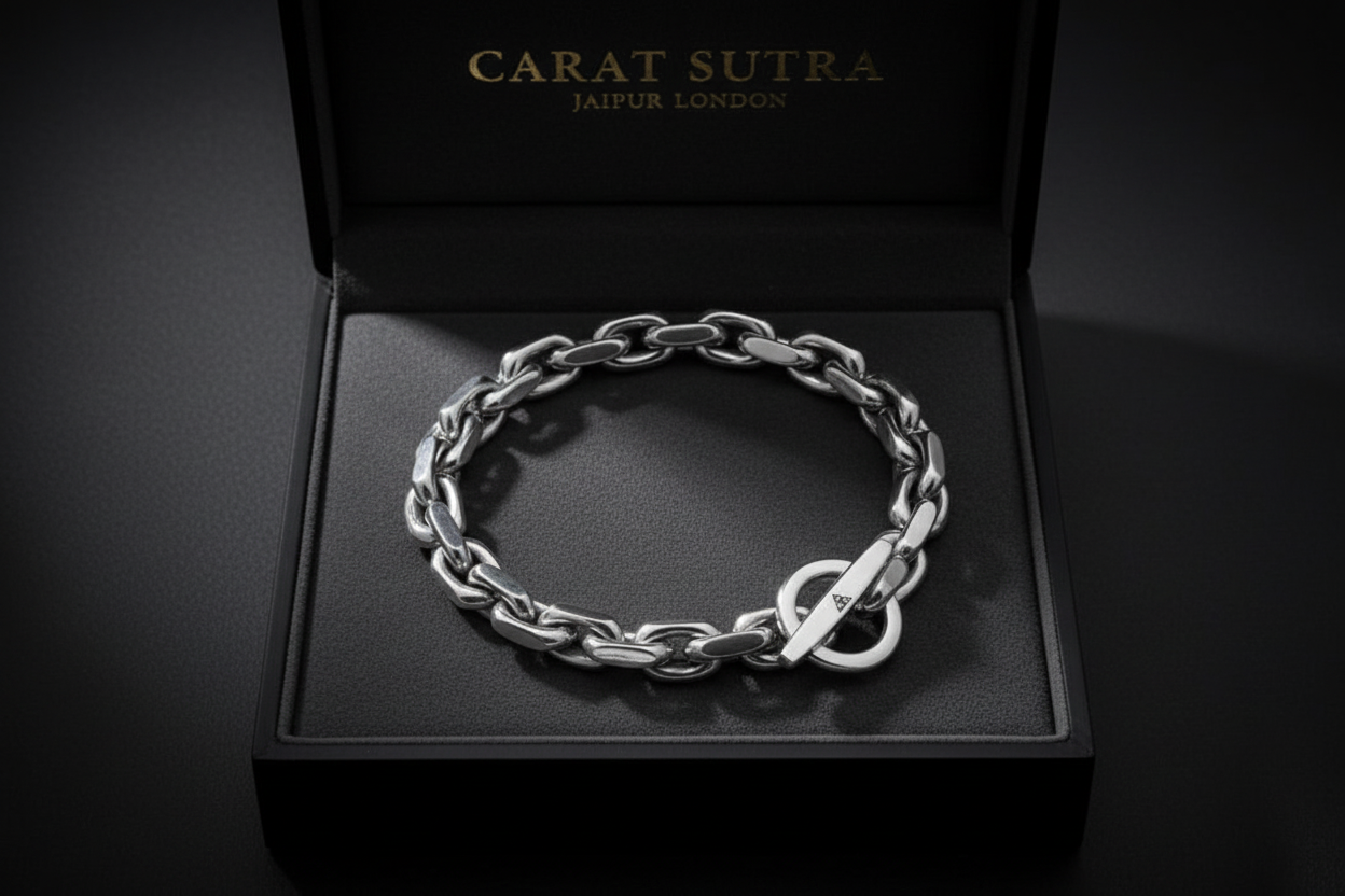 12mm Wide T-Bar Toggle chain Bracelet | 925 Sterling Silver Bracelet | Men's Jewelry | With Certificate of Authenticity and 925 Hallmark - caratsutra