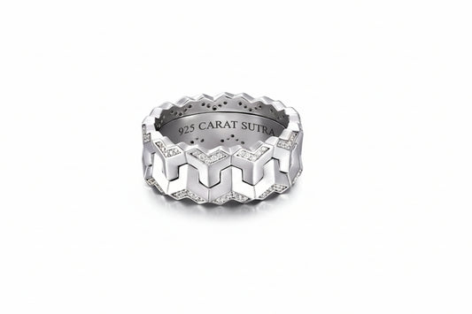 Classic Armour Silver Band | 925 Sterling Silver Ring, studded with Swarovski stones | With Certificate of Authenticity and 925 Hallmark - caratsutra