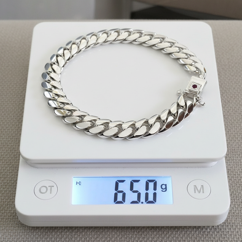 12mm Wide Solid Miami Cuban Link Bracelet with Ruby stone lock |925 Sterling Silver Bracelet | Men's Jewelry | With Certificate of Authenticity and 925 Hallmark - caratsutra