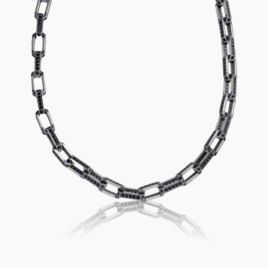 RARE PRINCE by CARAT SUTRA | 8mm Wide Oxidised Solid Miami Cuban Link Chain Studded With Black Zirconia Stone | 925 Sterling Silver Chain | Men's Jewelry | With Certificate of Authenticity and 925 Hallmark - caratsutra