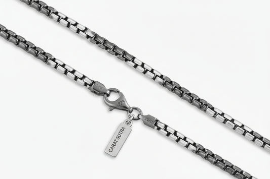 Two Tone Minimalist Solid 3mm Box Chain | 925 Sterling Silver Chain | Men's Jewelry | With Certificate of Authenticity and 925 Hallmark - caratsutra