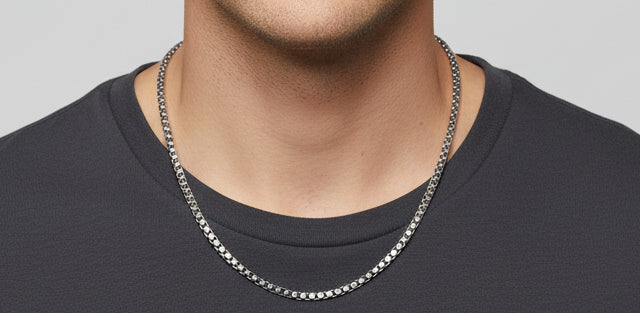 Two Tone Minimalist Solid 3mm Box Chain | 925 Sterling Silver Chain | Men's Jewelry | With Certificate of Authenticity and 925 Hallmark - caratsutra