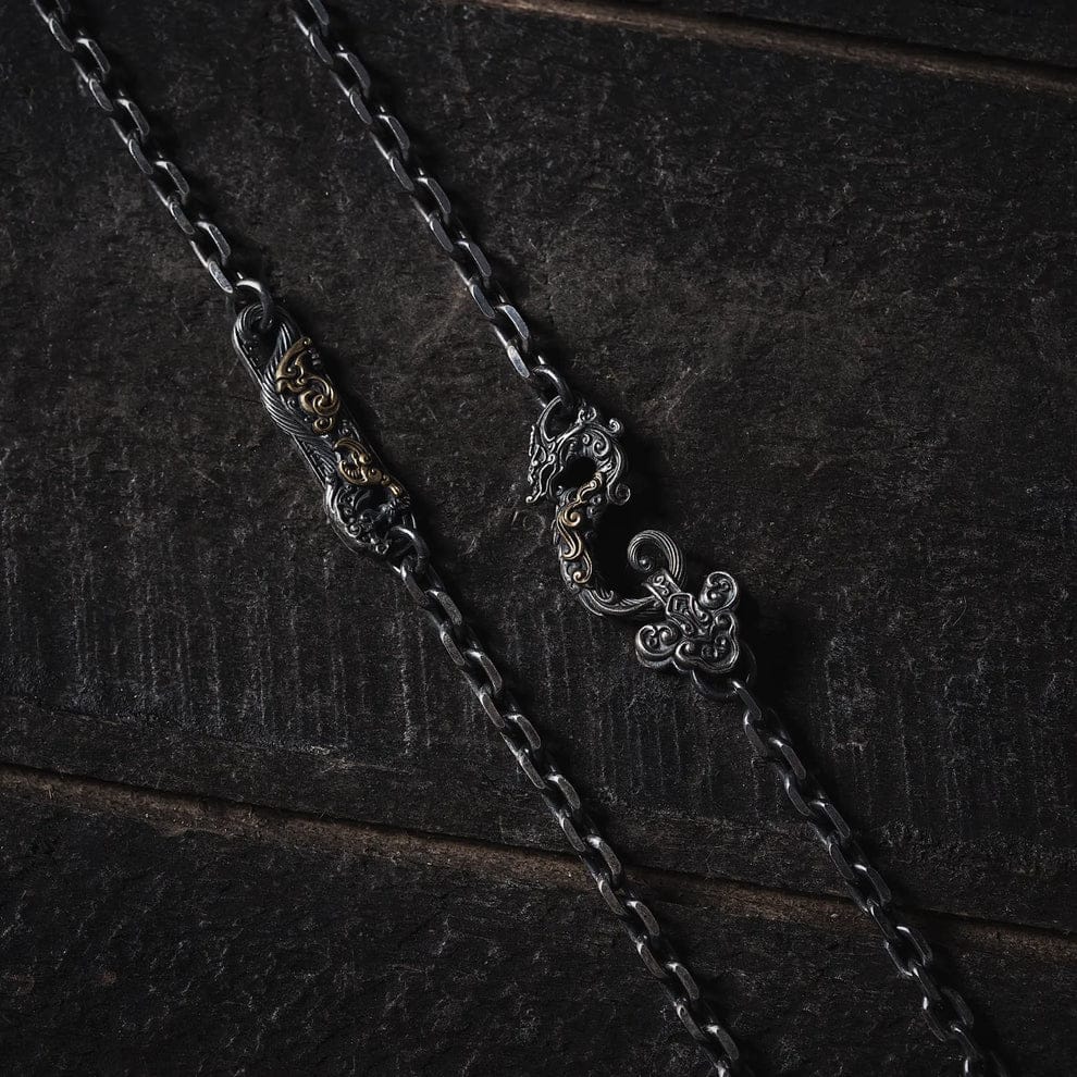RARE PRINCE by CARAT SUTRA | 4mm wide Dragon lock chain Oxidised Box Chain | 925 Sterling Silver Chain | Men's Jewelry | With Certificate of Authenticity and 925 Hallmark - caratsutra